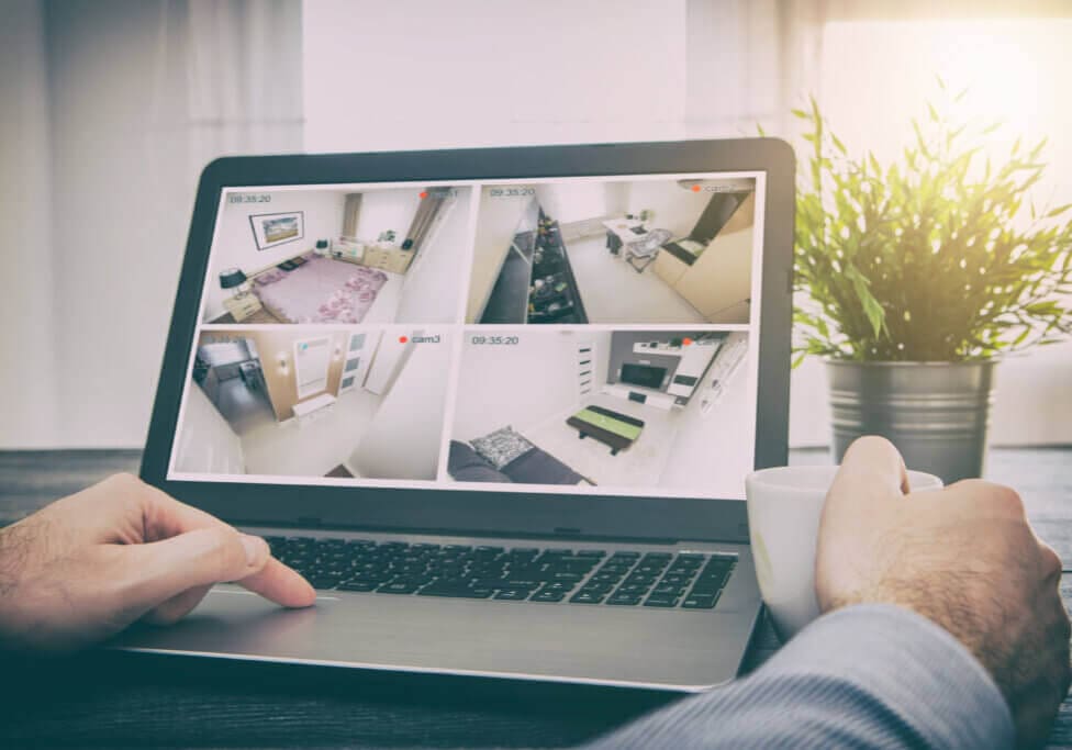 home camera cctv monitoring monitor system alarm smart house video phone view concept - stock image